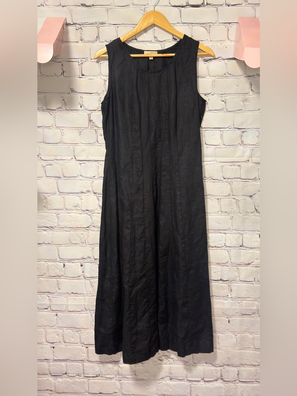 CHOICES SLEEVELESS BLACK LINEN MINIMALIST LONG DRESS SUMMER CRUISE RESORT